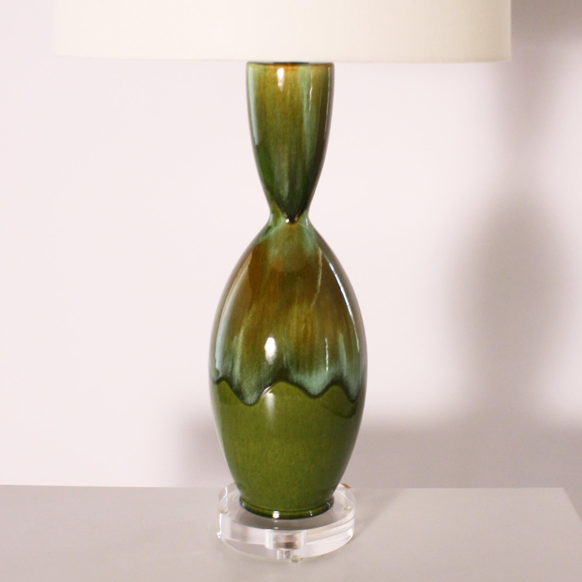 French Green and Blue Ceramic Lamp, circa 1960