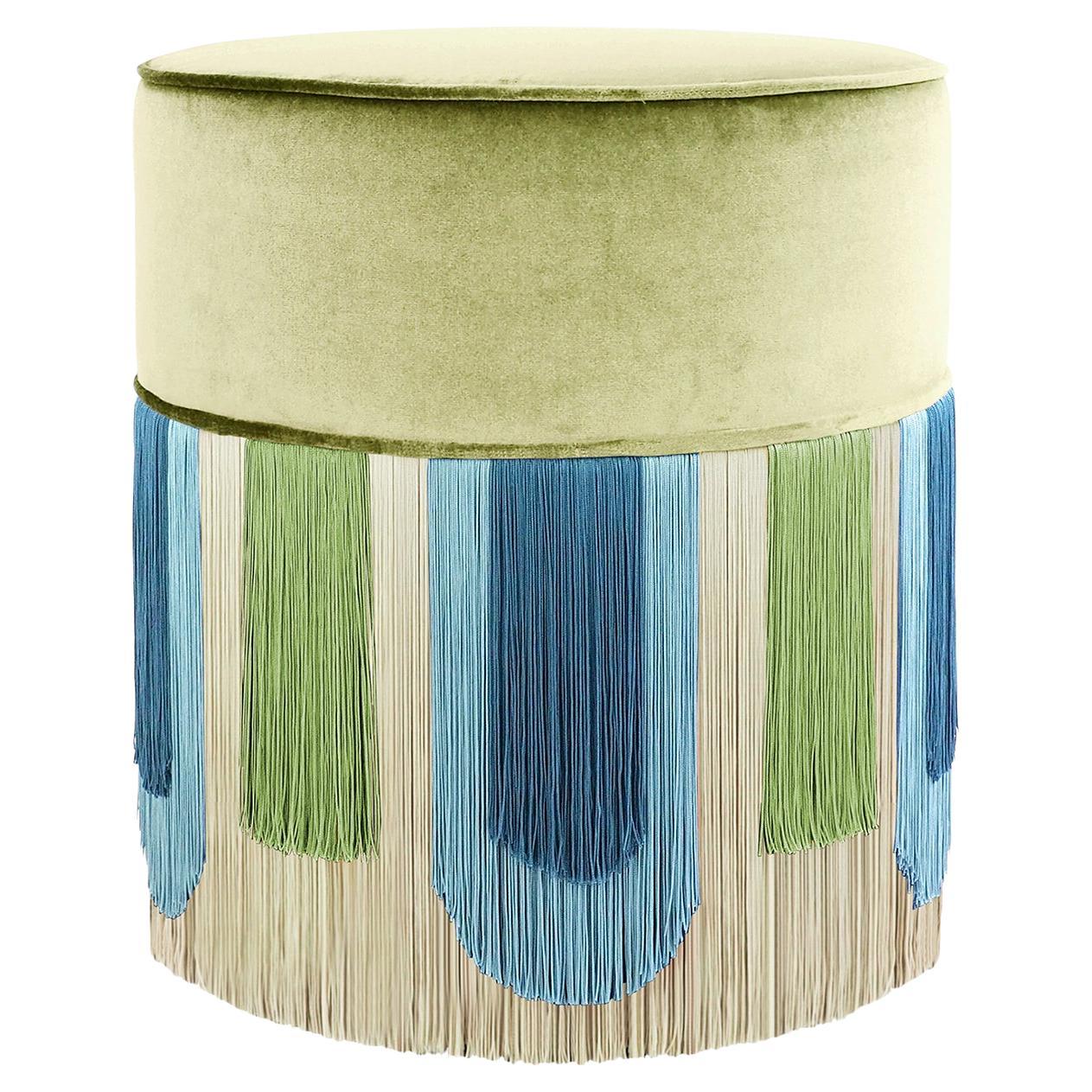 Green and Blue Geometric Couture Deco Pouf