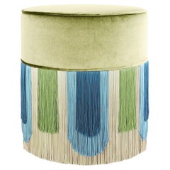 Pouf Couture Deco géométrique vert et bleu