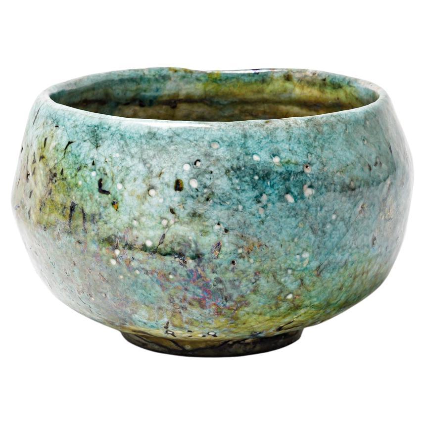 Green and blue glazed ceramic bowl with metallic highlights by G. Buthod Garçon For Sale