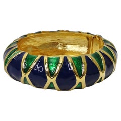 Vintage Green and Blue Gold Plated Enamel Bangle