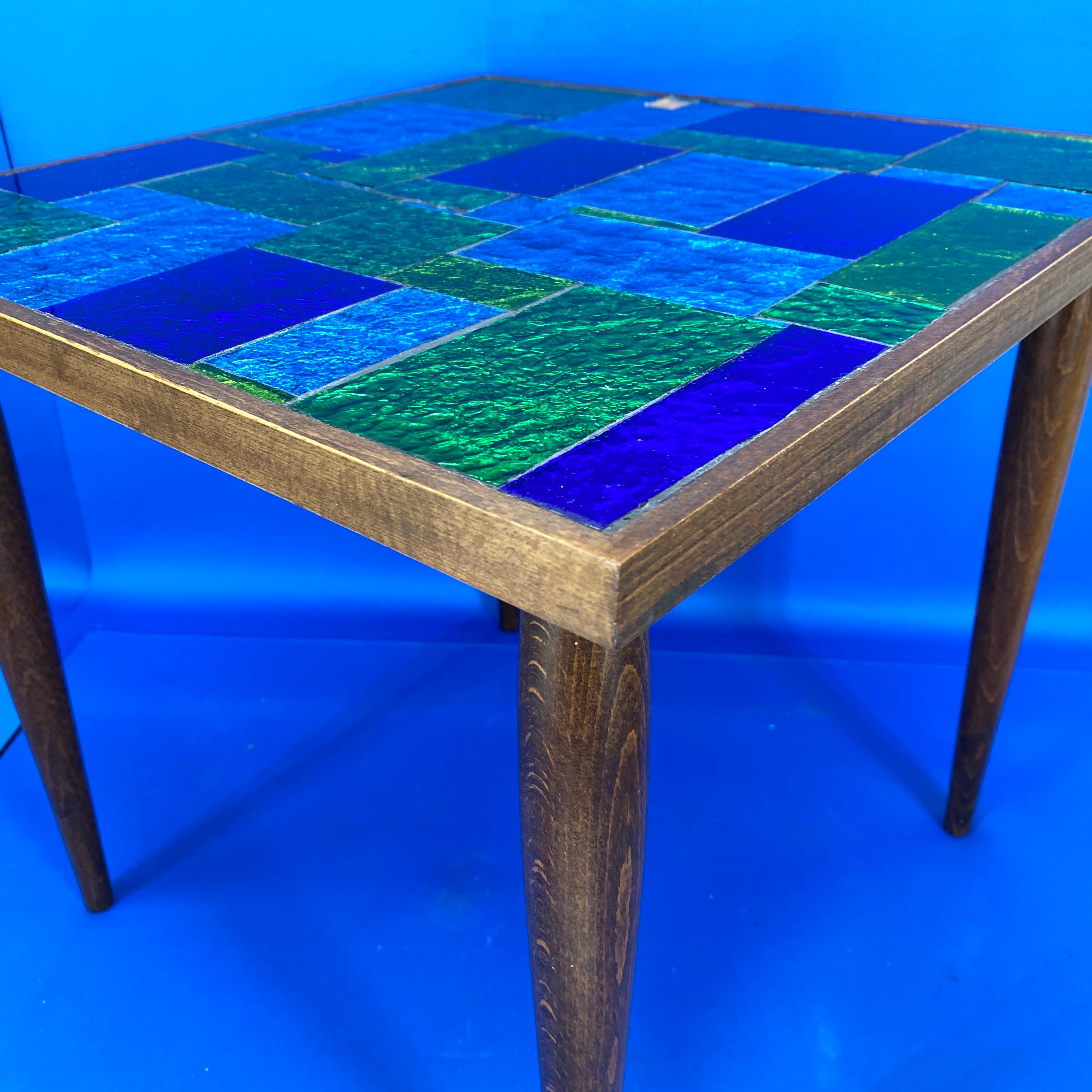 Green And Blue Mid-Century Modern Georges Briard Mosaic Glass Table, Signed 4