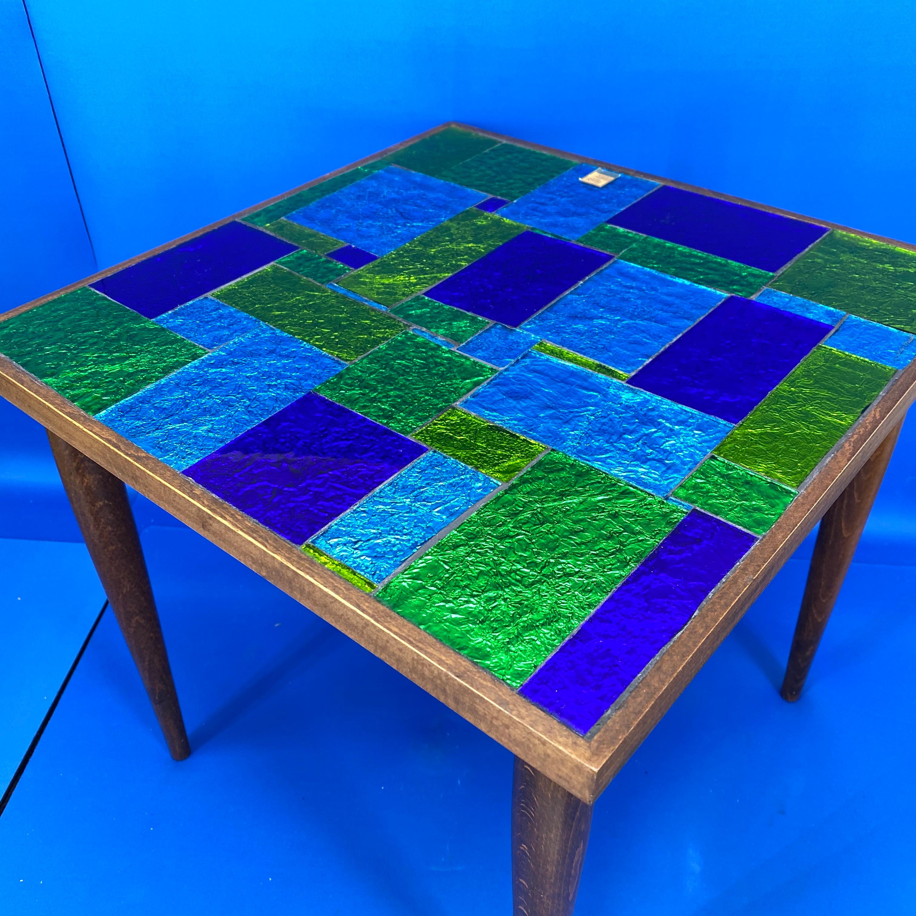 Green And Blue Mid-Century Modern Georges Briard Mosaic Glass Table, Signed 5