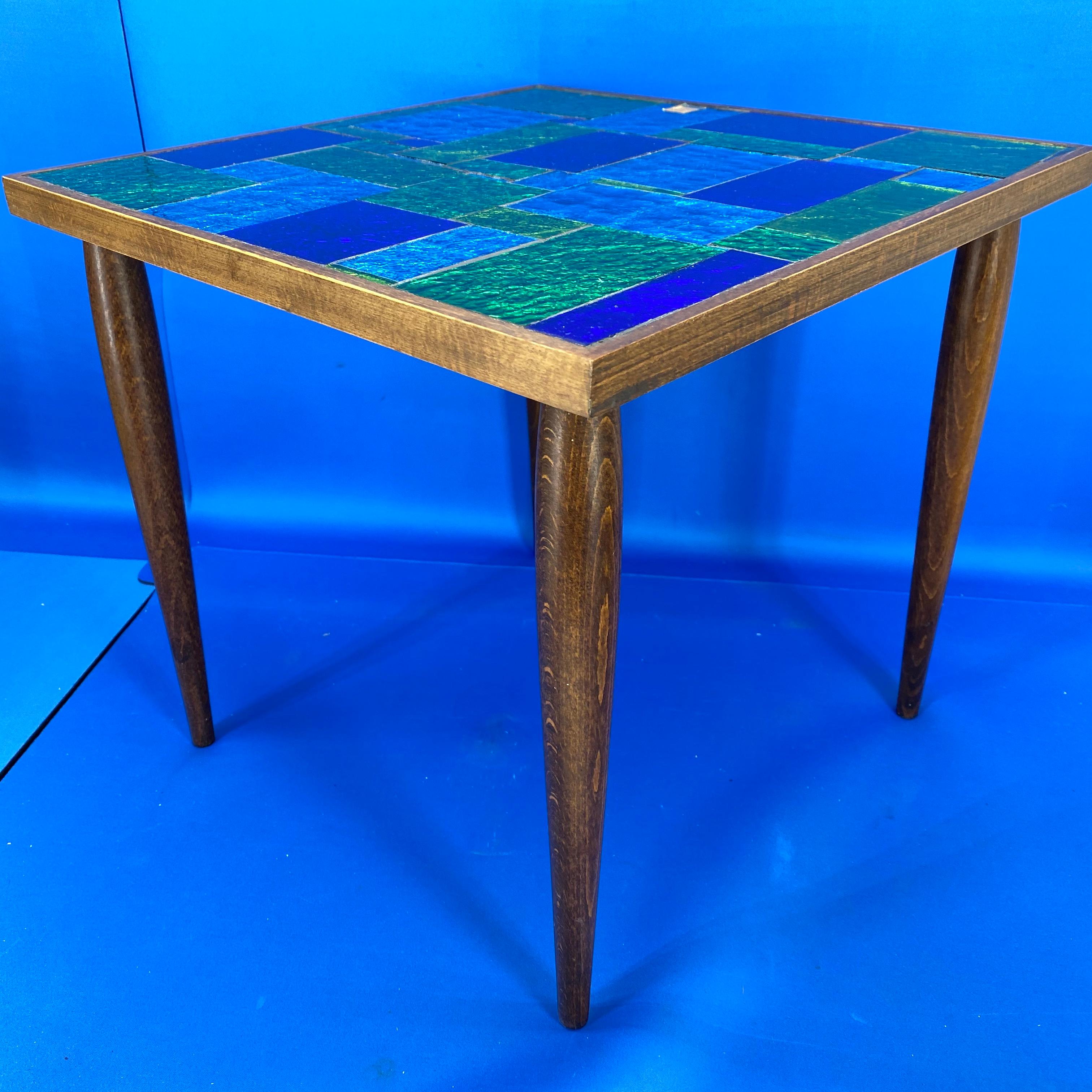 Green And Blue Mid-Century Modern Georges Briard Mosaic Glass Table, Signed 7