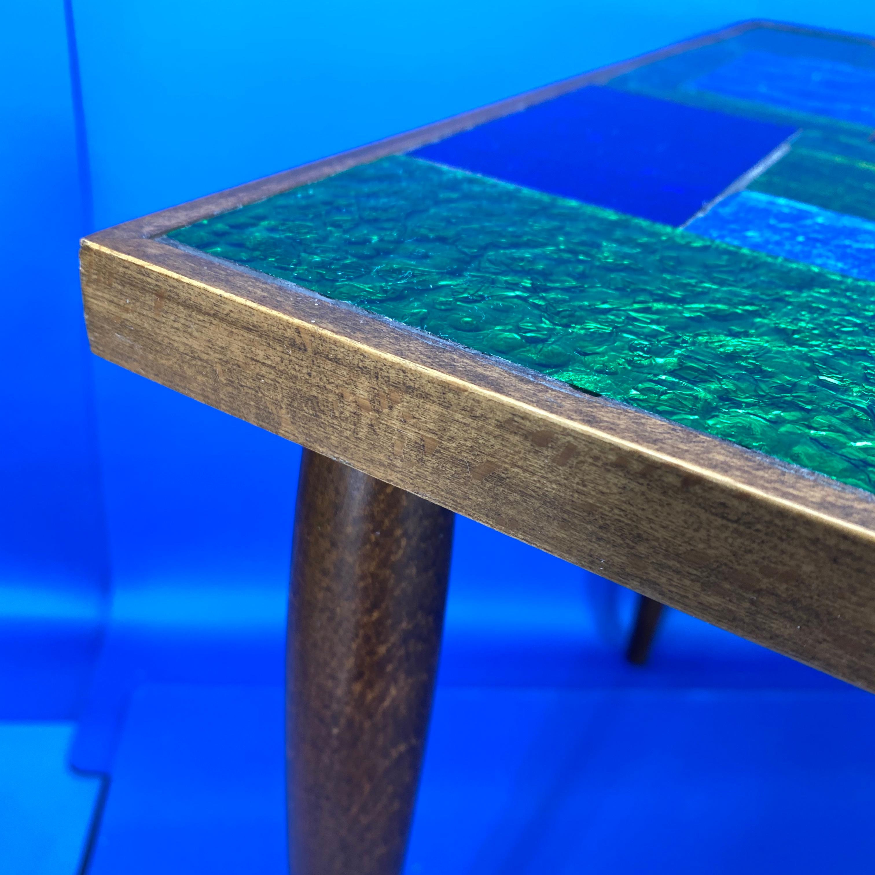 Green And Blue Mid-Century Modern Georges Briard Mosaic Glass Table, Signed 8