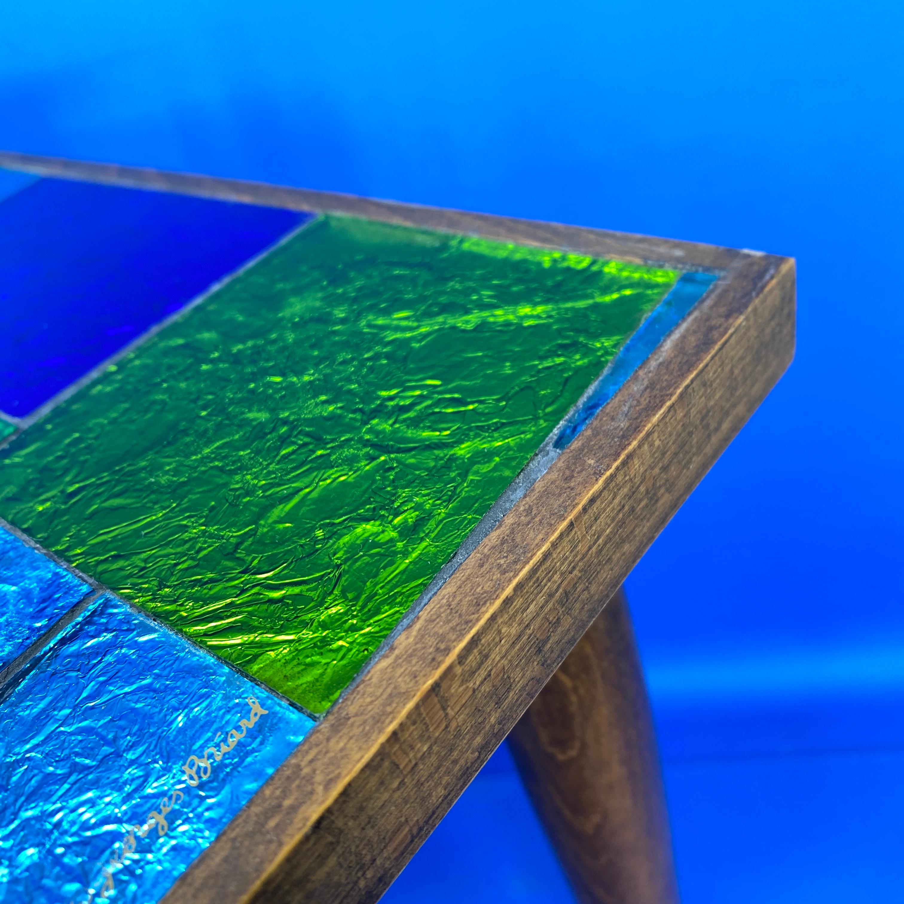 Green And Blue Mid-Century Modern Georges Briard Mosaic Glass Table, Signed 9