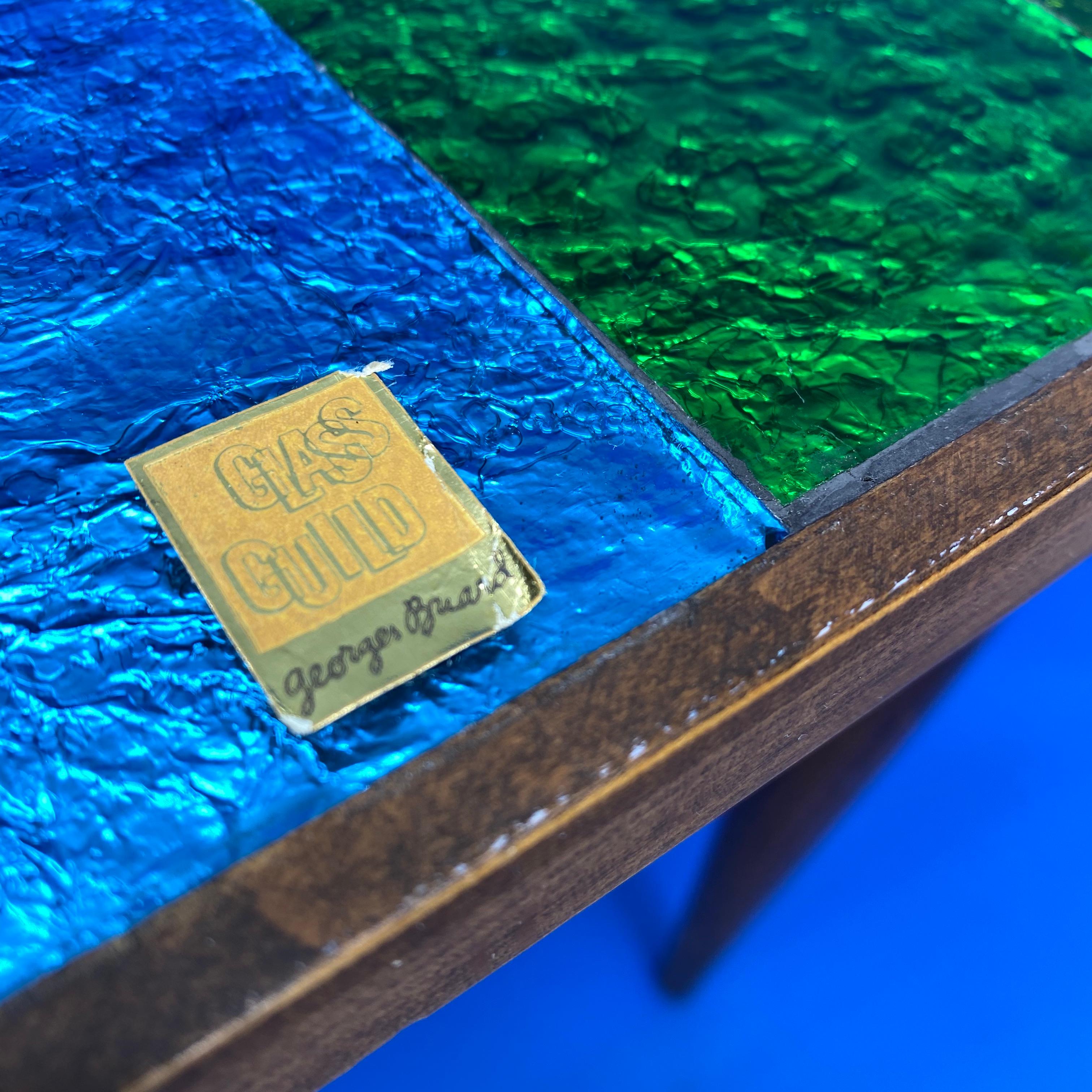 20th Century Green And Blue Mid-Century Modern Georges Briard Mosaic Glass Table, Signed