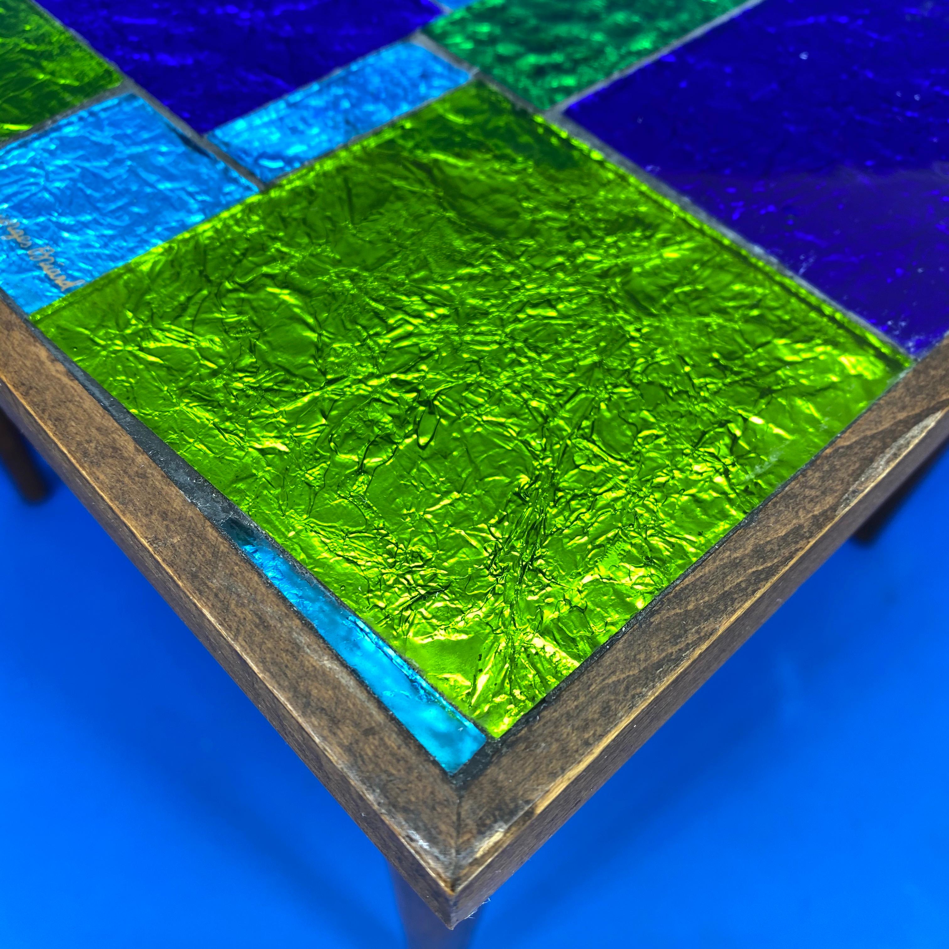 Green And Blue Mid-Century Modern Georges Briard Mosaic Glass Table, Signed 1