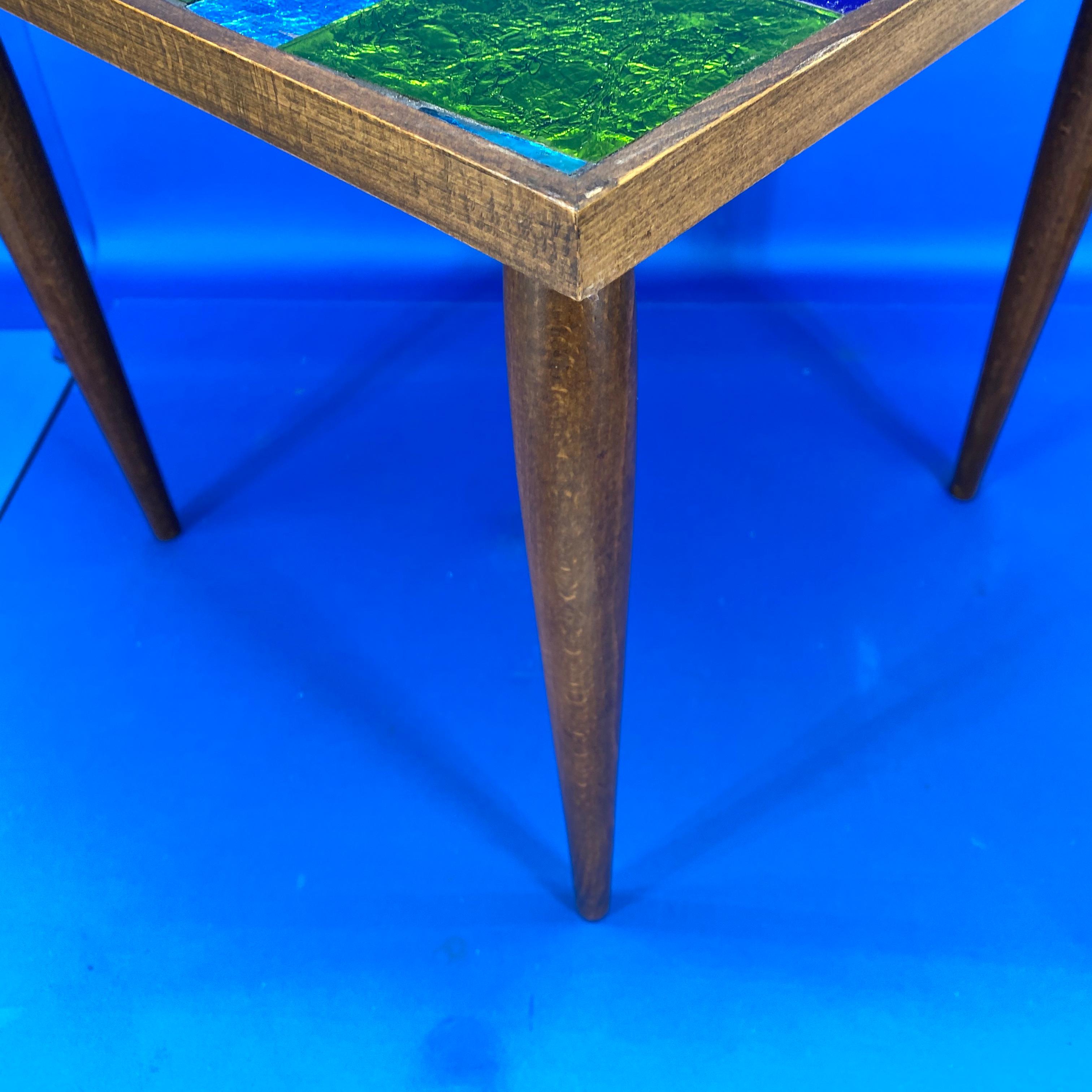 Green And Blue Mid-Century Modern Georges Briard Mosaic Glass Table, Signed 2