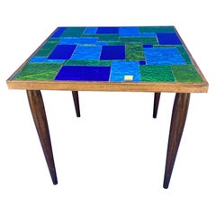 Green And Blue Mid-Century Modern Georges Briard Mosaic Glass Table, Signed