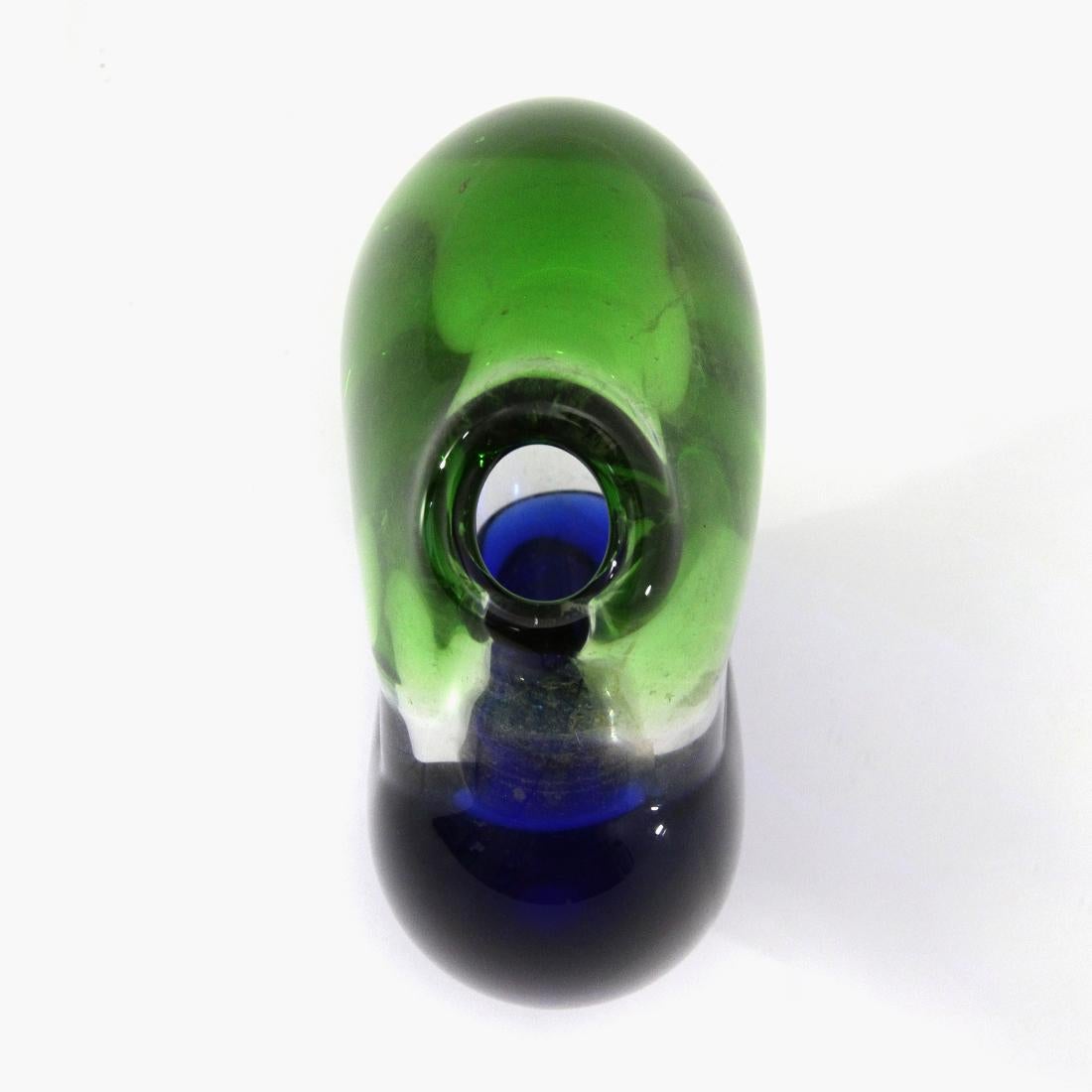 Italian Green and Blue Murano Glass Vase, 1960s For Sale