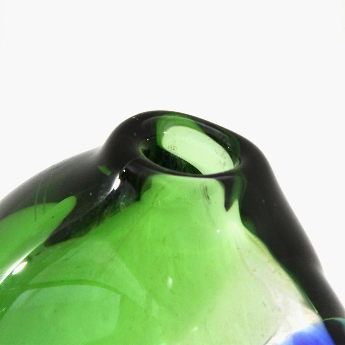 Green and Blue Murano Glass Vase, 1960s For Sale 1