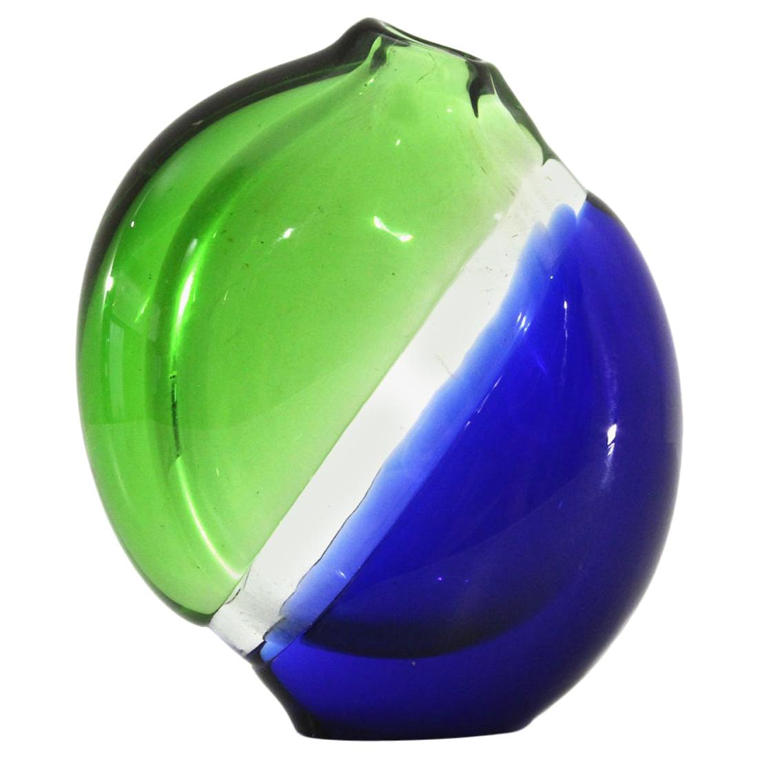 Green and Blue Murano Glass Vase, 1960s For Sale