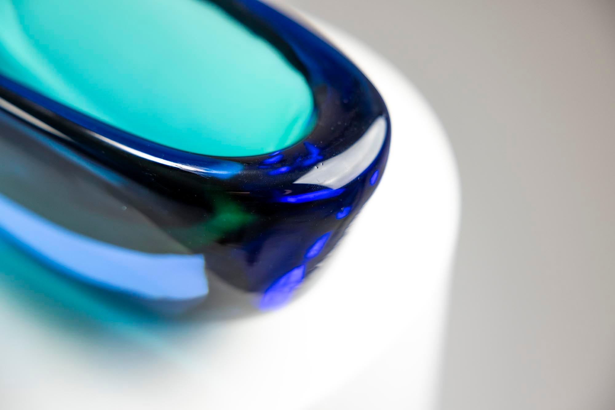 Murano Glass Green and Blue Murano Sommerso Bowl by Flavio Poli for Seguso Vetri d'Arte