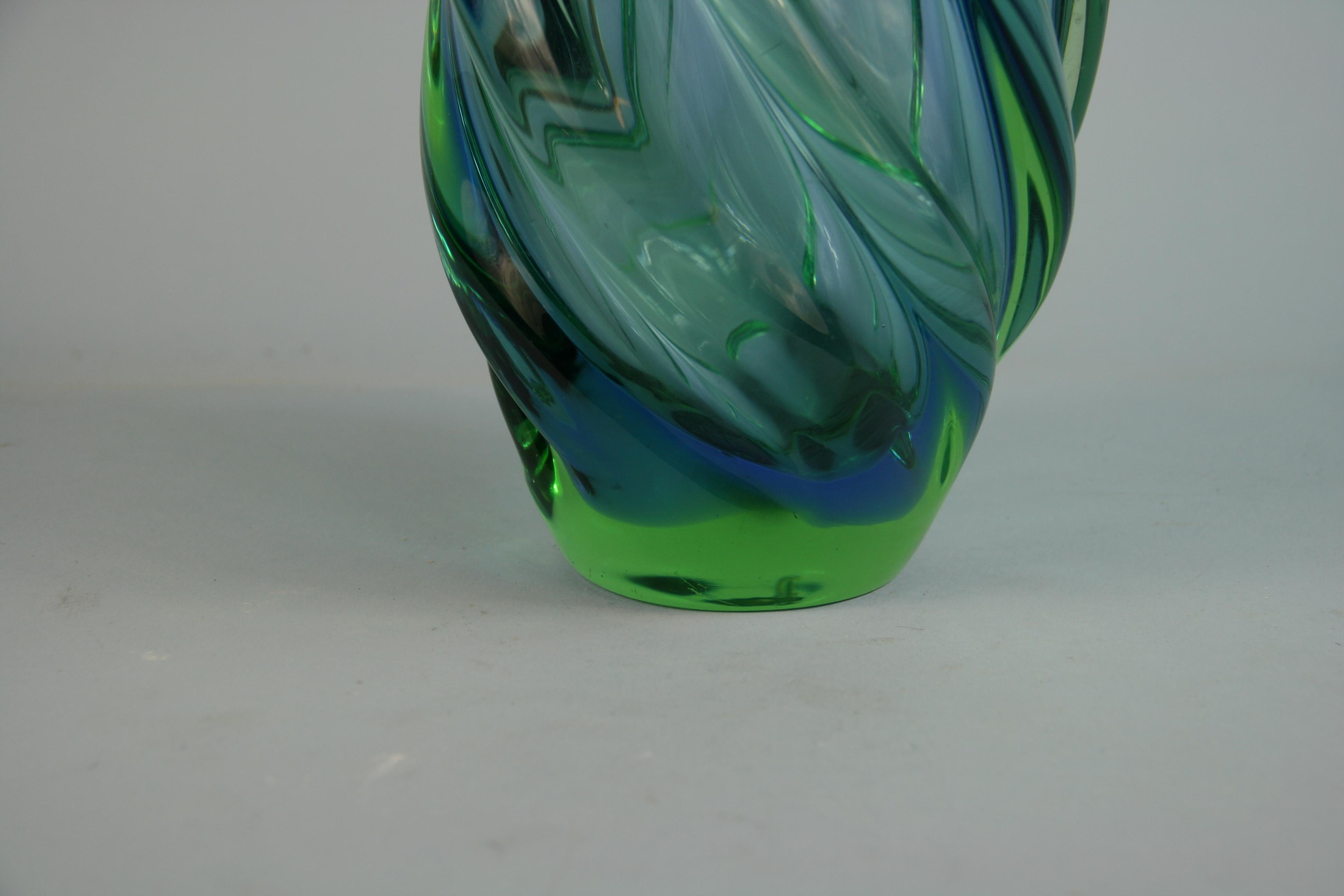Large Green and Blue Murano Art Glass  Spiral Vase, Circa 1950's 1