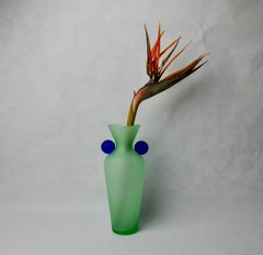 Green and blue satin murano glass vase, menphis style, italy, 1980