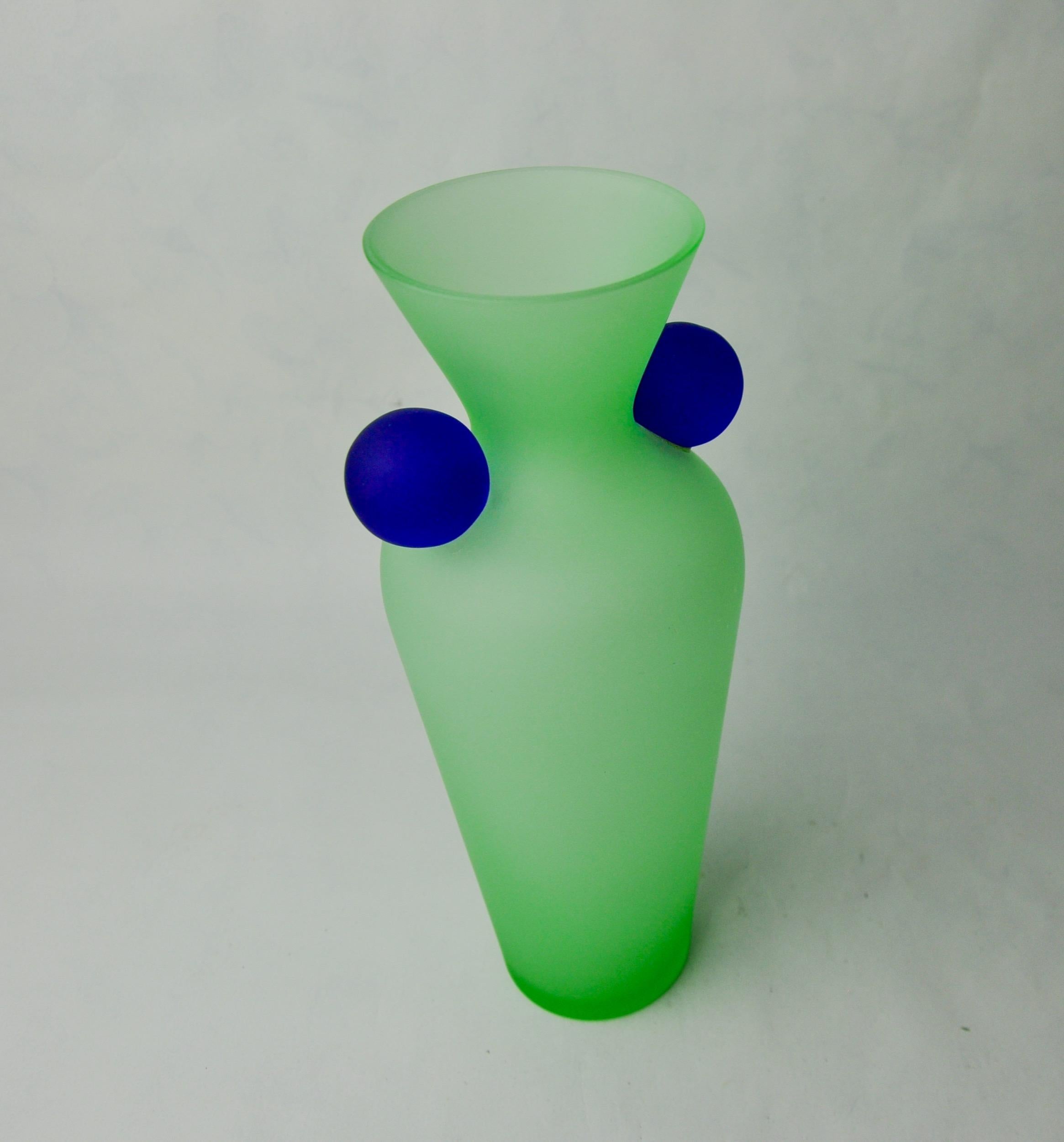 Italian Green and blue satin murano glass vase, menphis style, italy, 1980 For Sale