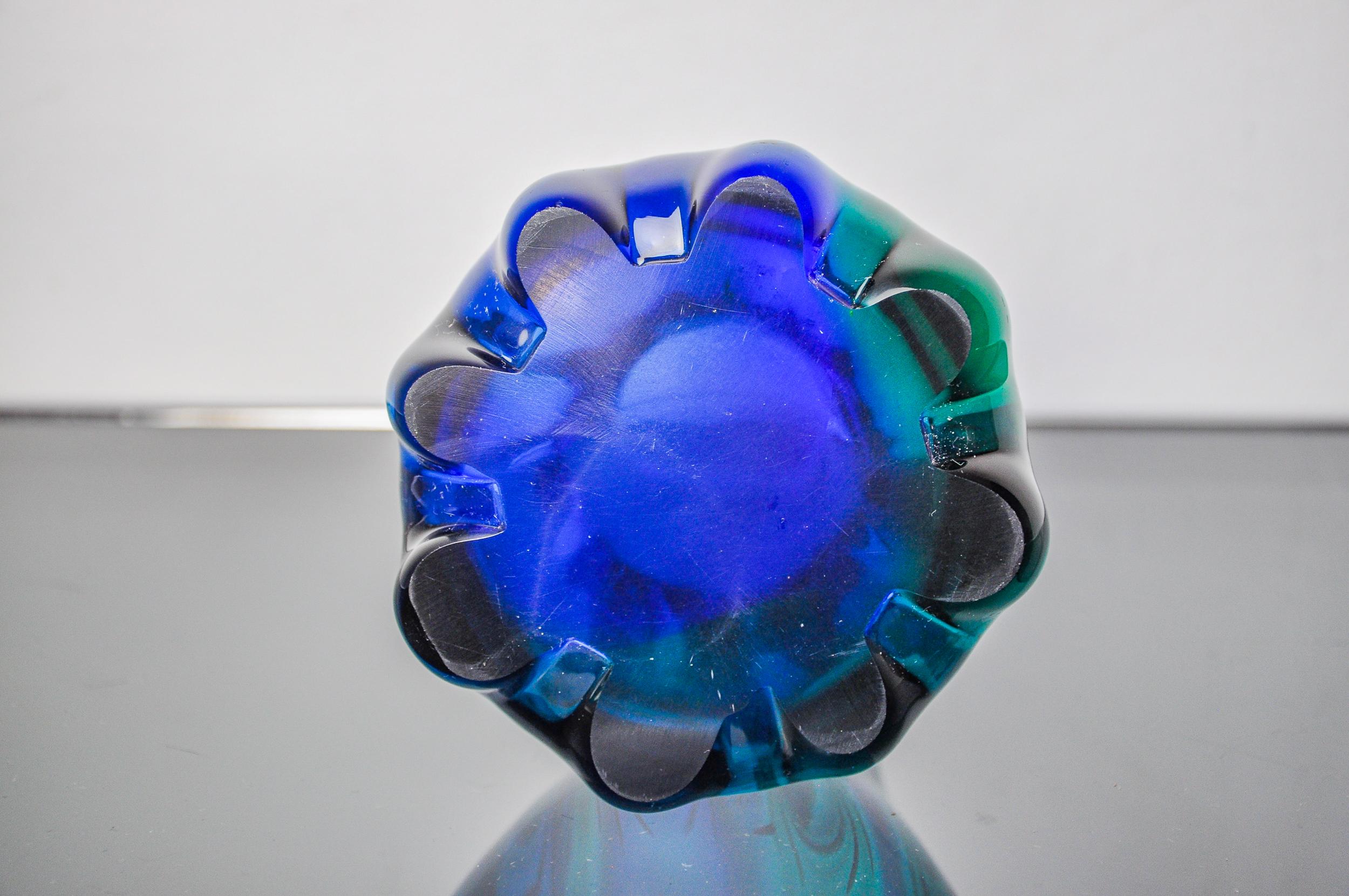 Crystal Green and blue sommerso vase by seguso, murano glass, italy, 1970 For Sale
