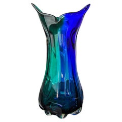 jarrón verde y azul sommerso de seguso, cristal de murano, italia, 1970