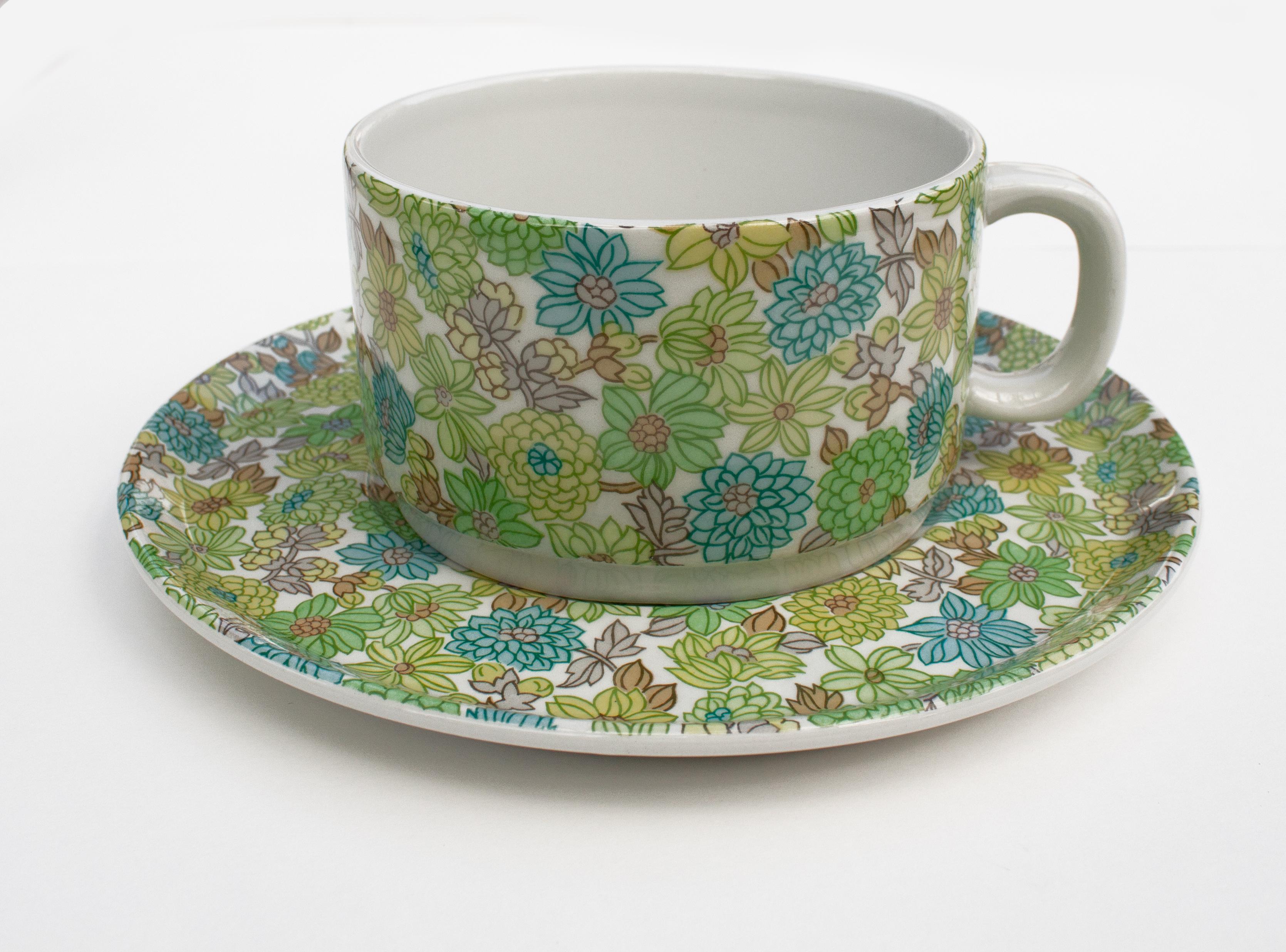 Romantico Servizio da tè verde e blu di Ambrogio Pozzi per Ceramica Franco Pozzi, anni '80 in vendita