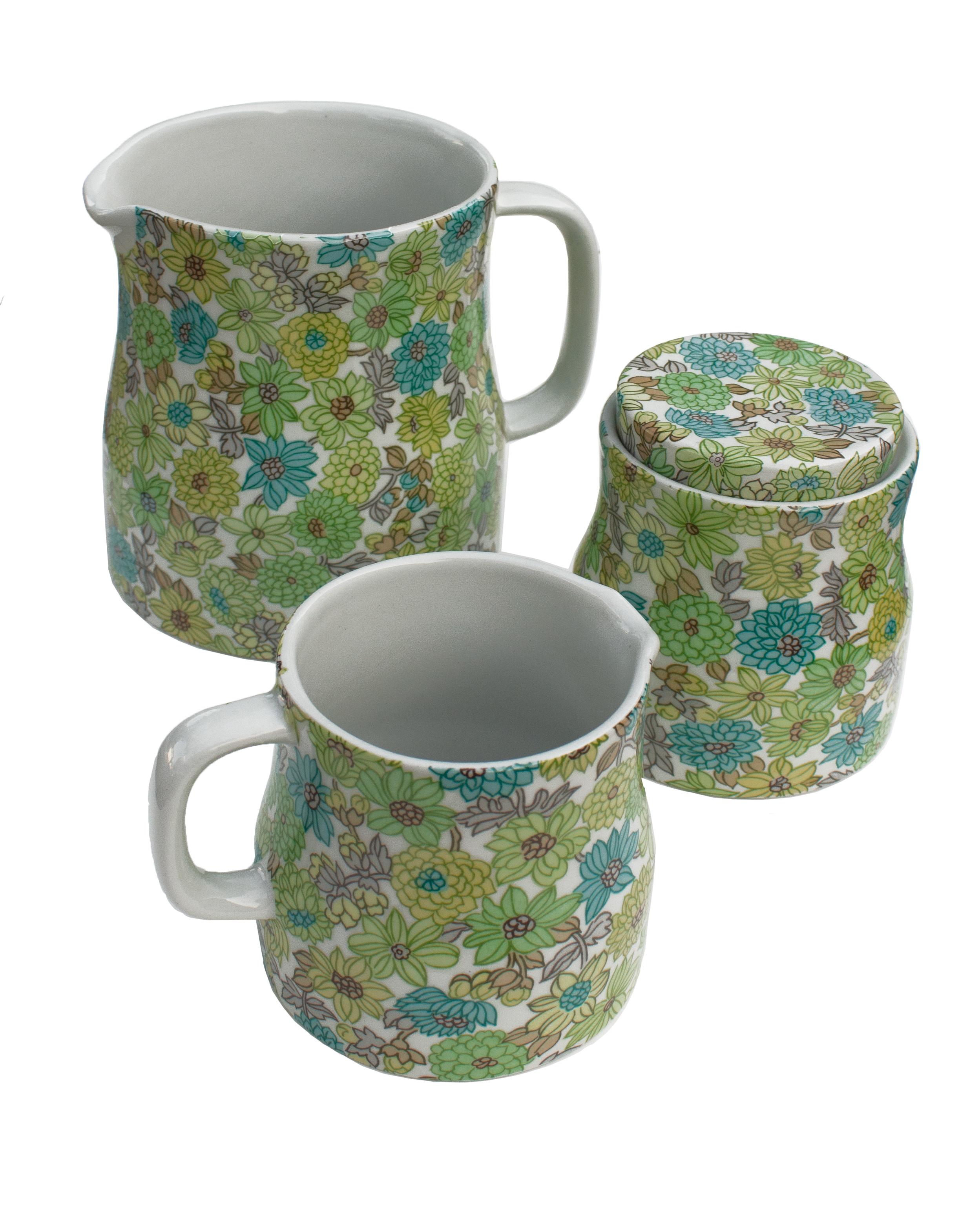 Fine XX secolo Servizio da tè verde e blu di Ambrogio Pozzi per Ceramica Franco Pozzi, anni '80 in vendita