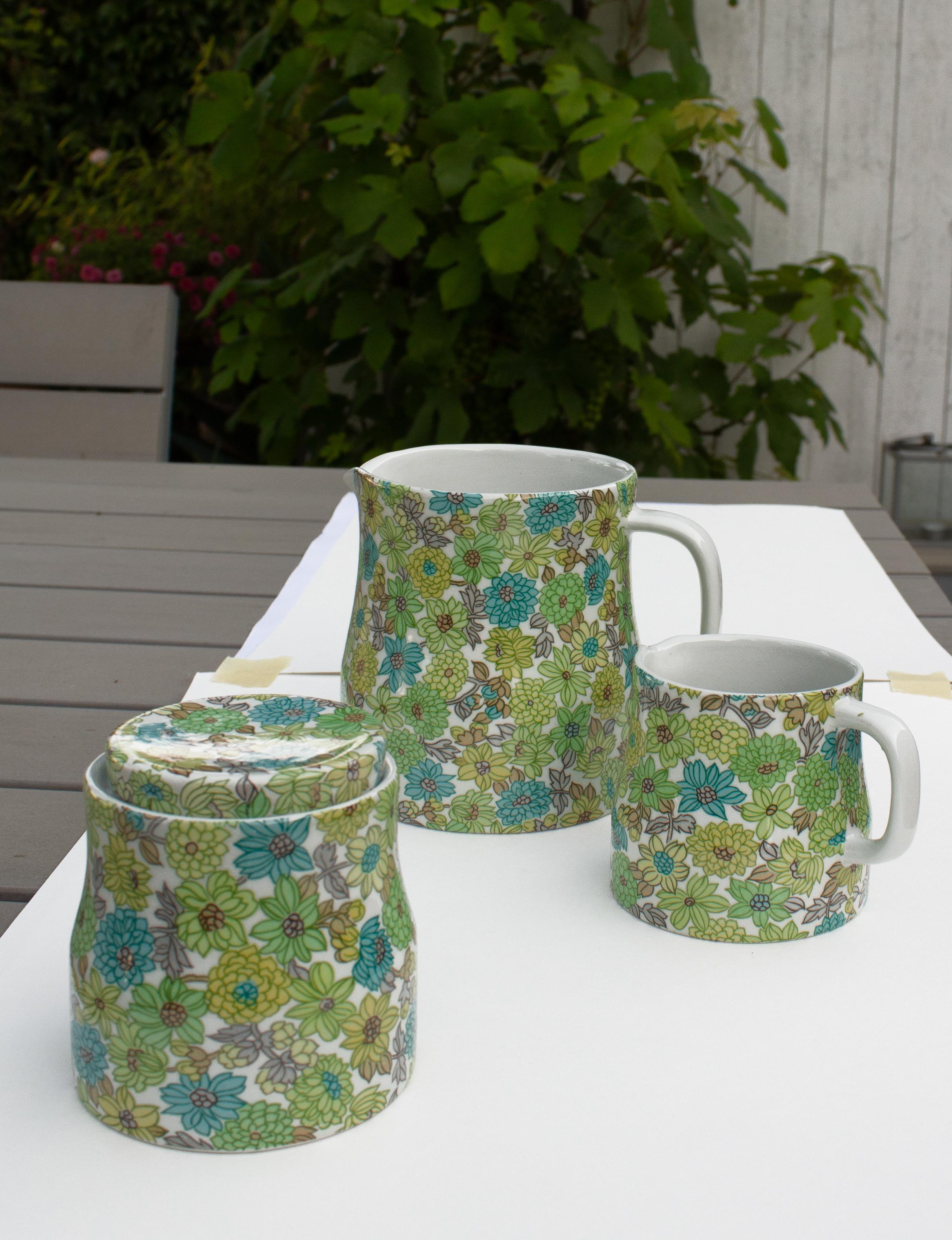 Porcellana Servizio da tè verde e blu di Ambrogio Pozzi per Ceramica Franco Pozzi, anni '80 in vendita