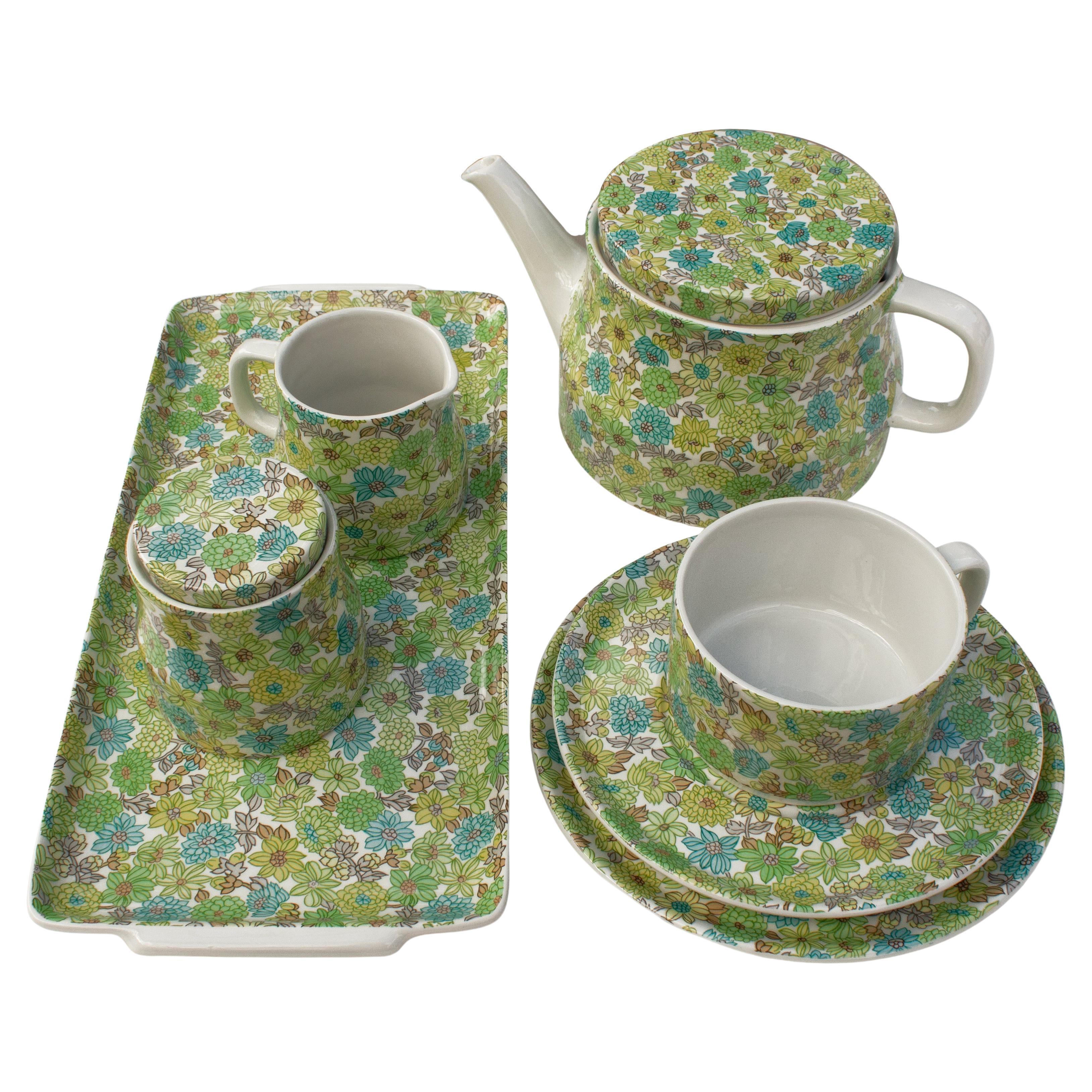 Servizio da tè verde e blu di Ambrogio Pozzi per Ceramica Franco Pozzi, anni '80 in vendita