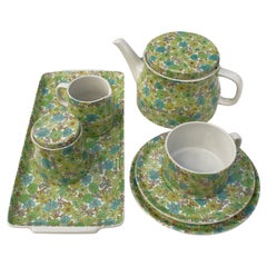 Servizio da tè verde e blu di Ambrogio Pozzi per Ceramica Franco Pozzi, anni '80