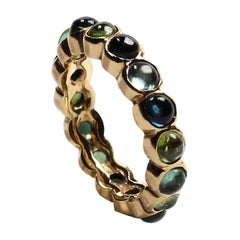 Green and Blue Tourmaline Eternity Band Ring in 14 Karat Yellow Gold