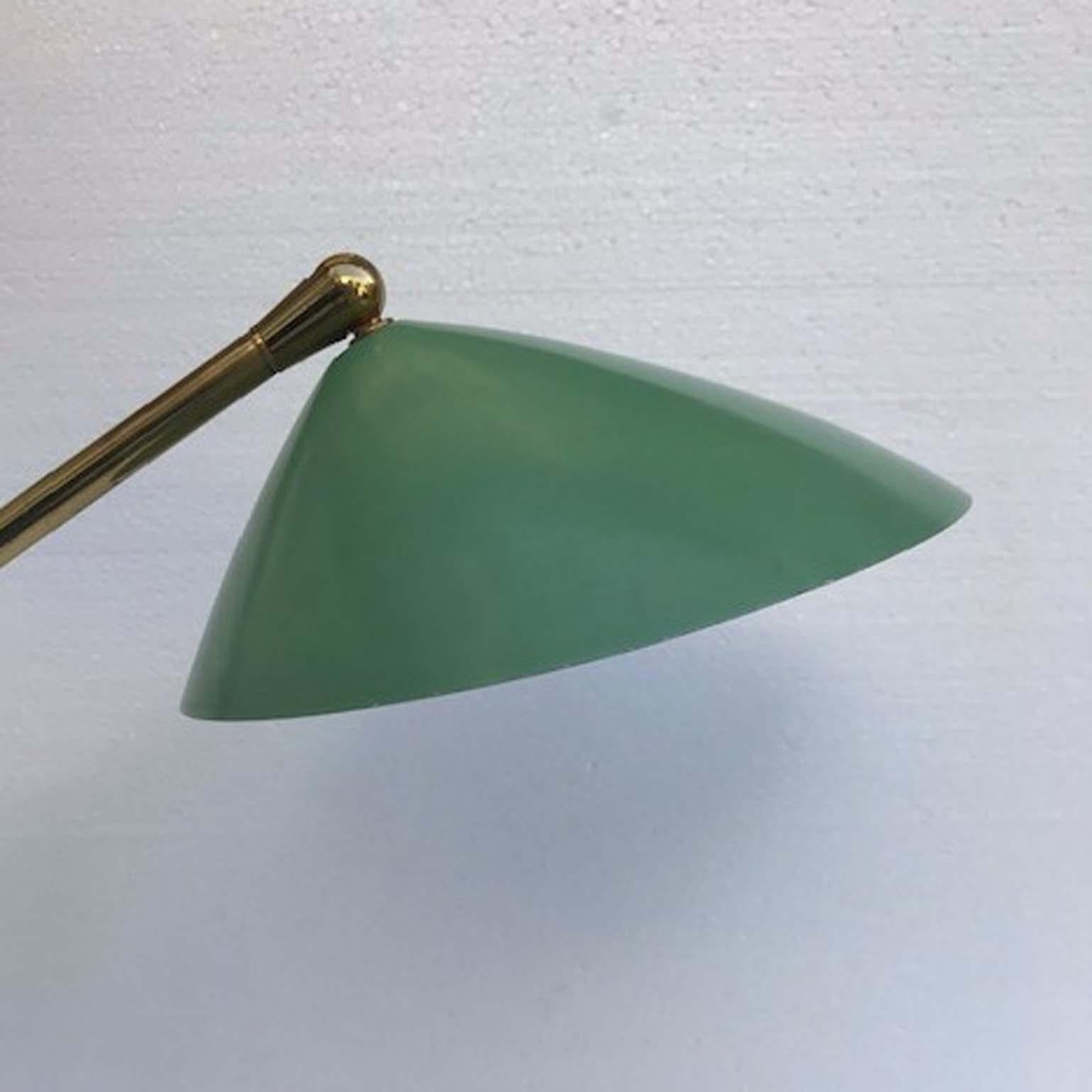 Green and Brass Desk or Table Light, Stillux Italy 1950s on Marble Foot In Excellent Condition In London, GB