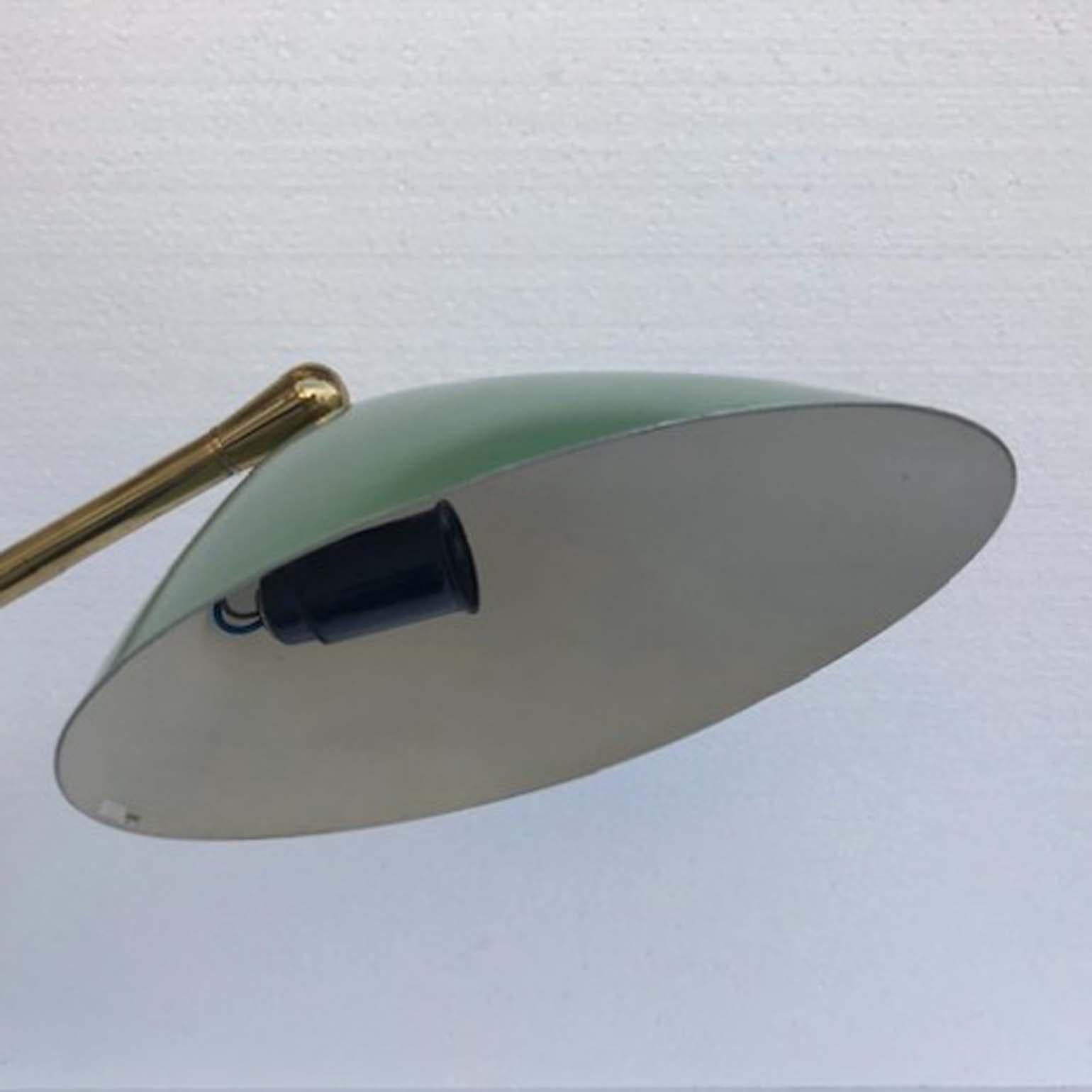 Mid-20th Century Green and Brass Desk or Table Light, Stillux Italy 1950s on Marble Foot