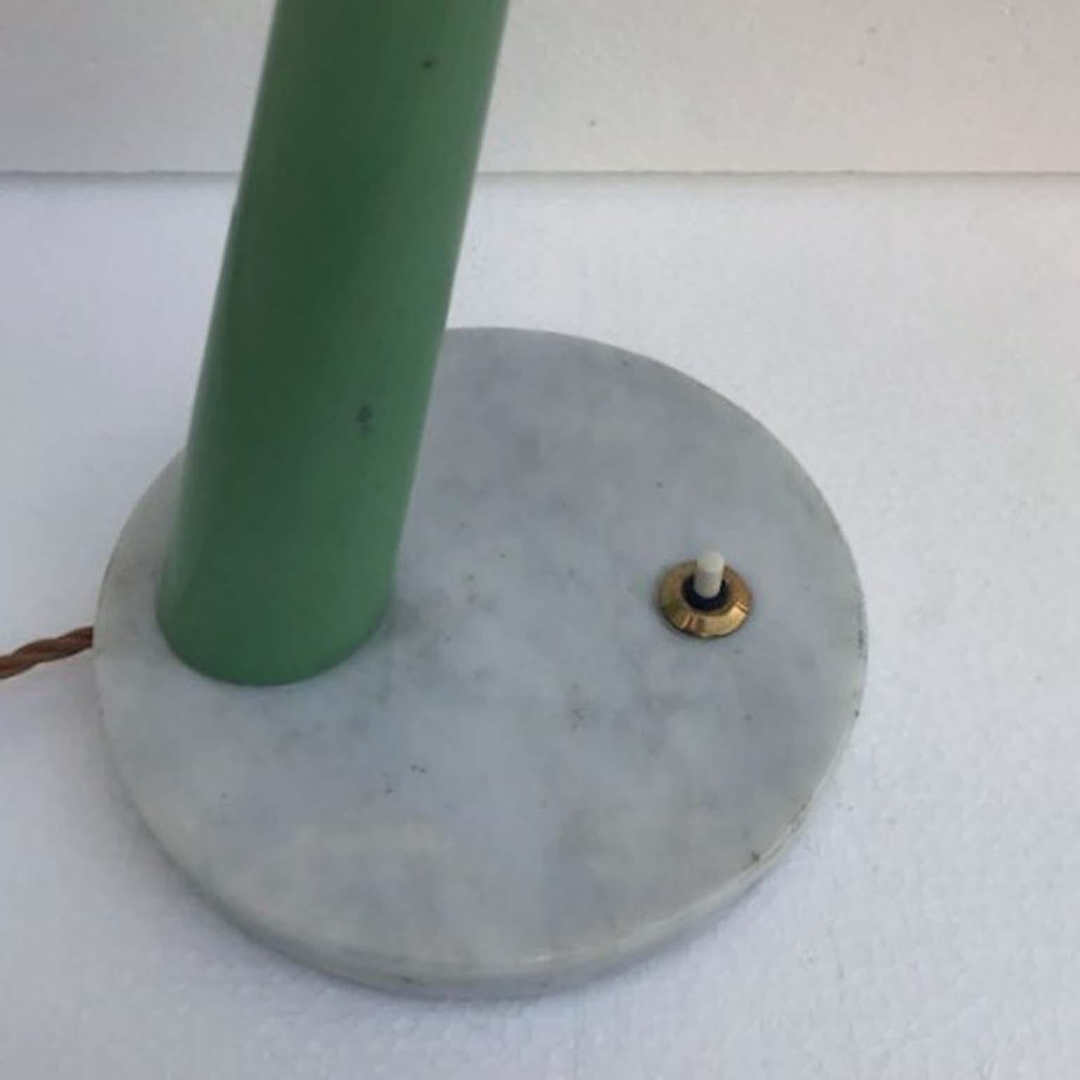 Green and Brass Desk or Table Light, Stillux Italy 1950s on Marble Foot 2