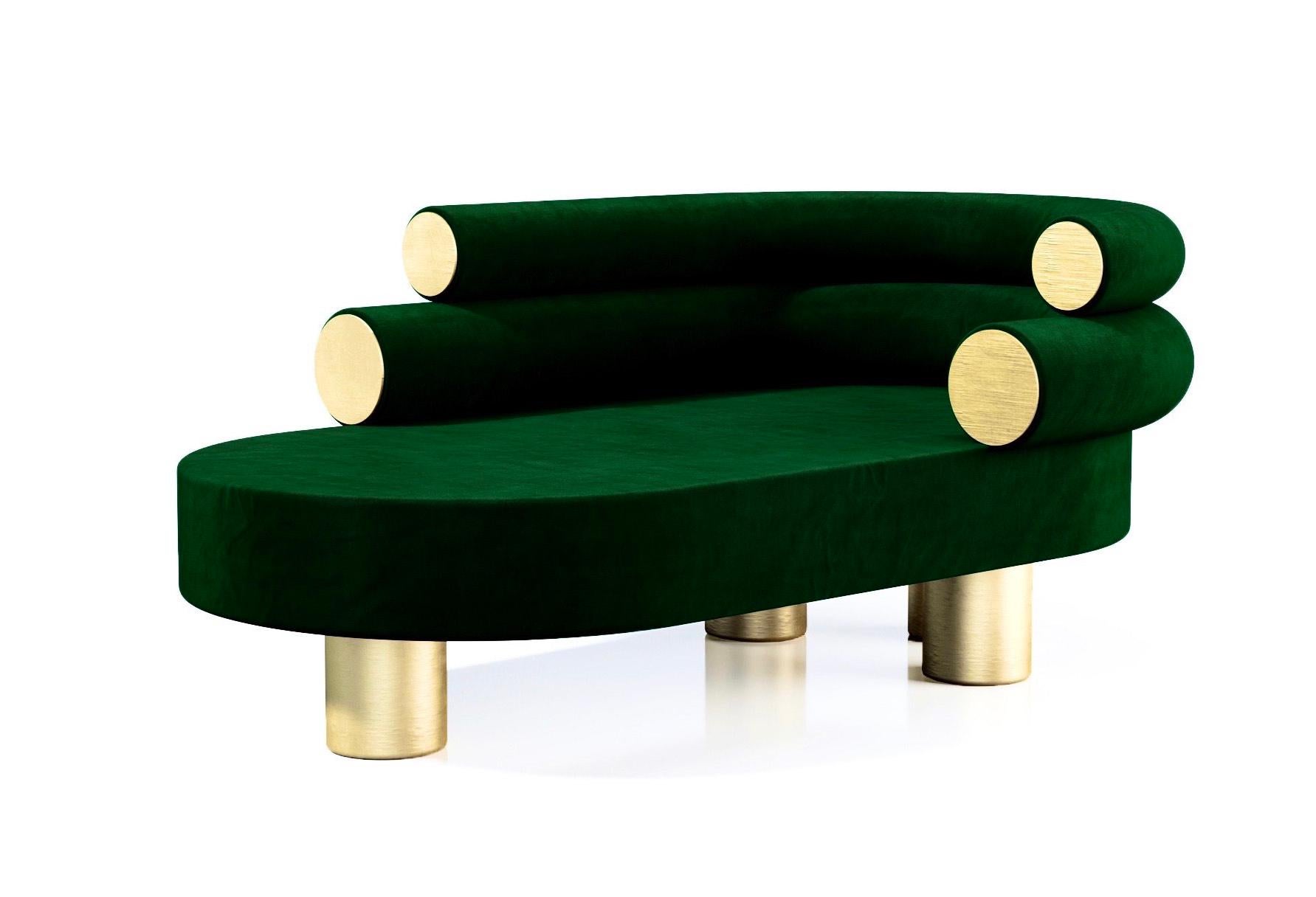 Post-Modern Green and Brass Mineral Chaise Longue by Kasadamo