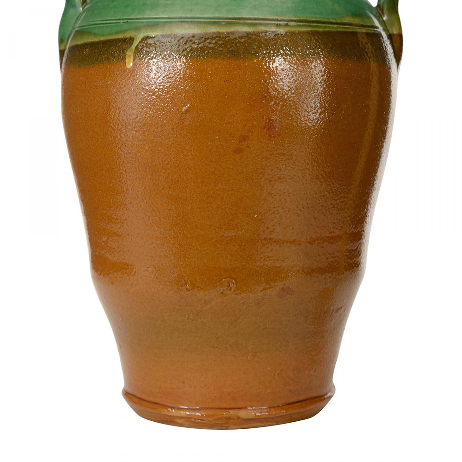 Moderno Green and Brown Glazed Ceramic Urn in vendita