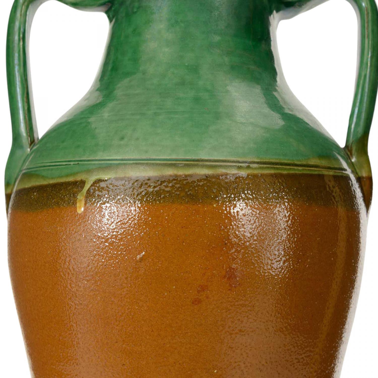 Americano Green and Brown Glazed Ceramic Urn in vendita