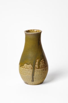 Green and brown glazed ceramic vase by Gaston Gaubier, circa 1920-1930.