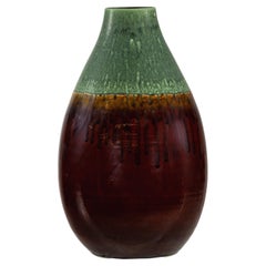 Grün und Brown glasierte Keramikvase mit Tropf-Effekt und abgerundeter Silhouette