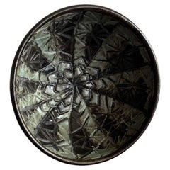 Green and Brown Incised, Stoneware Bowl, Denmark, 1960s