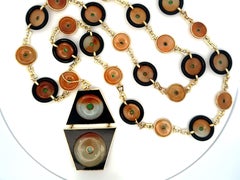 Green and Brown Jade Onyx Strand 20" Necklace 14K Yellow Gold