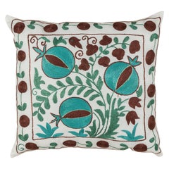 Green and Brown Lace Pillow, Silk Hand Embroidery Uzbek Cushion Cover Green and Brown Lace Pillow, Silk Hand Embroidery Uzbek Cushion Cover