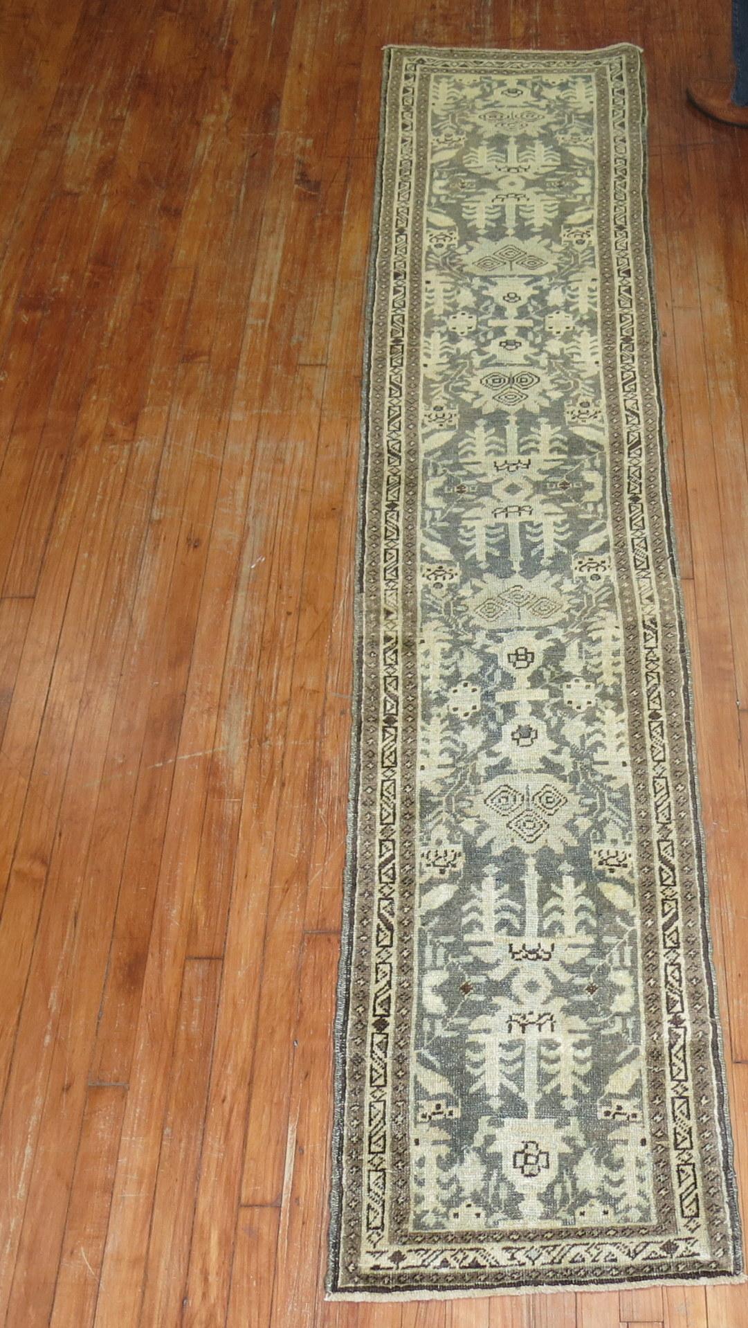 20th Century Green and Brown Narrow Persian Runner For Sale