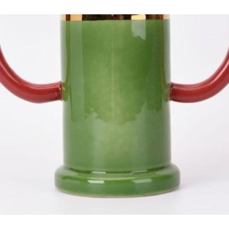 Porcelain Green and Cherry Vase by WL Ceramics For Sale
