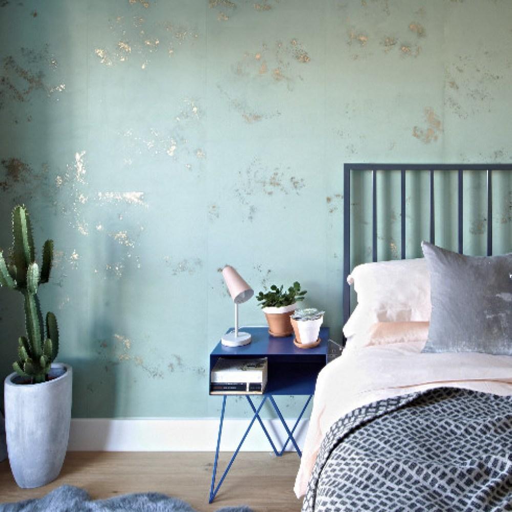 Modern Green and Copper Hand Guilded Wallpaper, Non-Repeating Mural, Made by Hand in UK For Sale