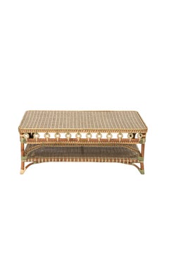 Green and Cream Rattan Rectangular Coffee Table