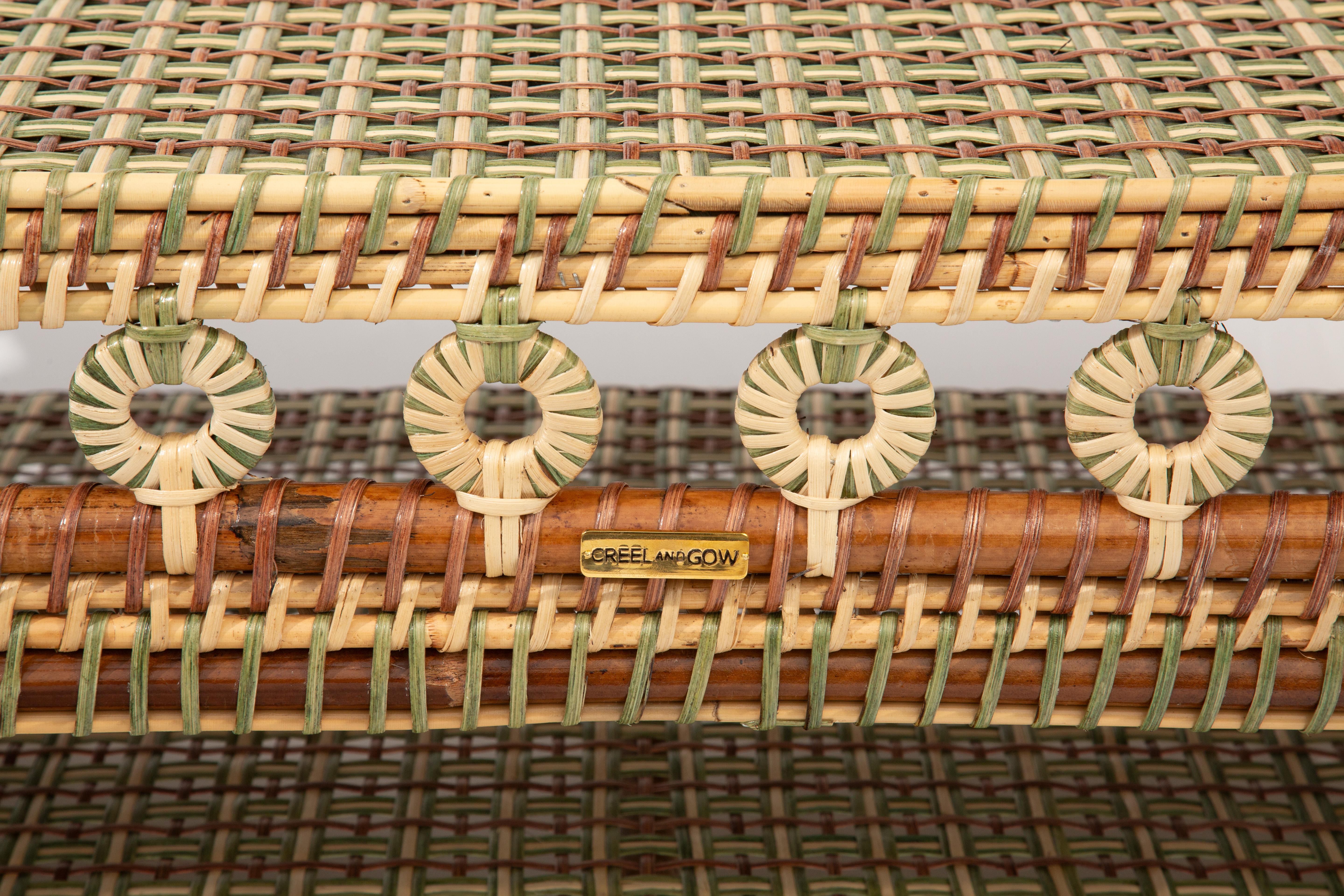Moroccan Green and Cream Rattan Rectangular Coffee Table
