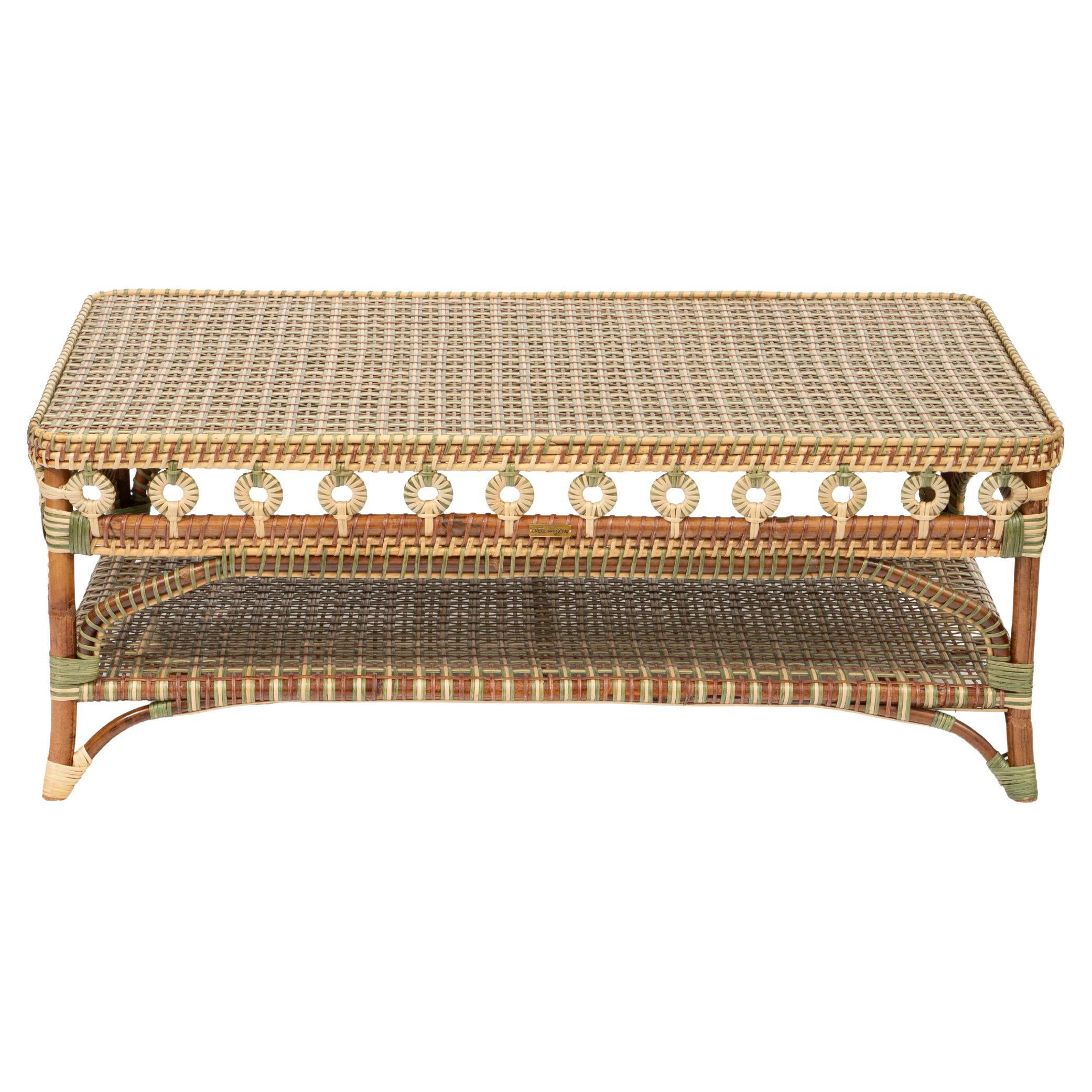 Mesa baja rectangular de ratán verde y tostado
