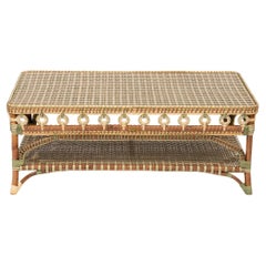 Green and Cream Rattan Rectangular Coffee Table