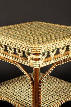 Green and Cream Rattan Square Side Table by Creel and Gow