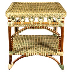 Green and Cream Rattan Square Side Table by Creel and Gow