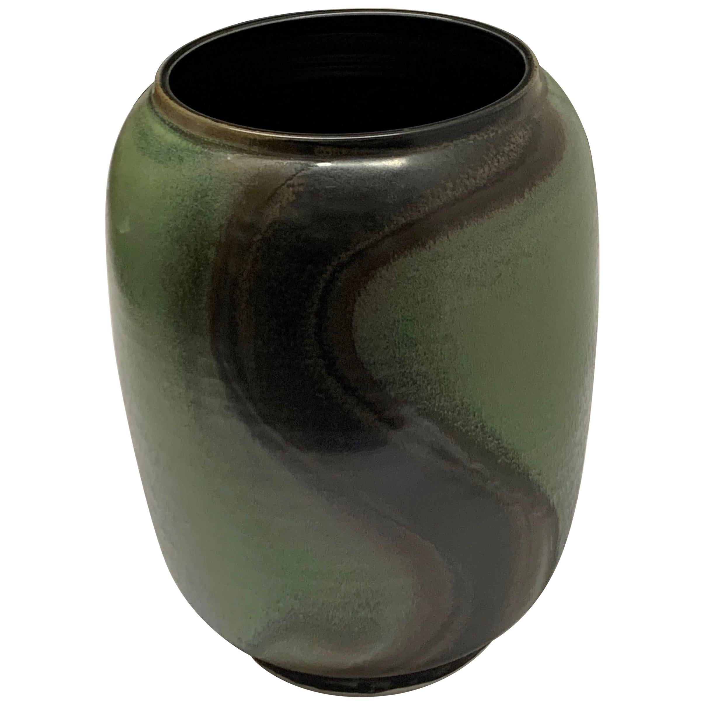 Green and Dark Brown Barrel Shaped Vase, China, Contemporary